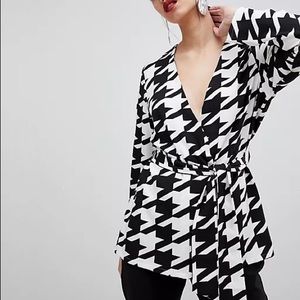 ASOS Unique 21 houndstooth long sleeve wrap top